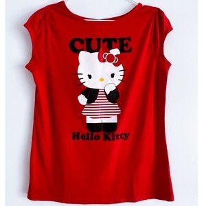 Sanrio Hello Kitty Cute Red T-Shirt Logo Kawaii Anime Graphic Tee Women Sz XL